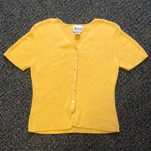 Yellow cardigan with shell buttons
